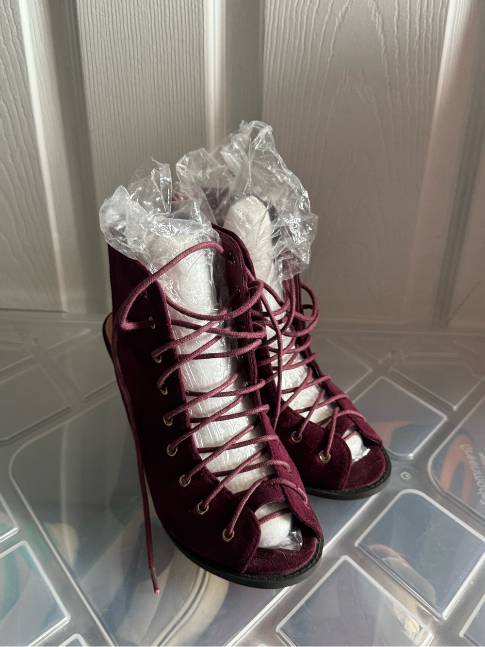 Burgundy Lace Up Booties